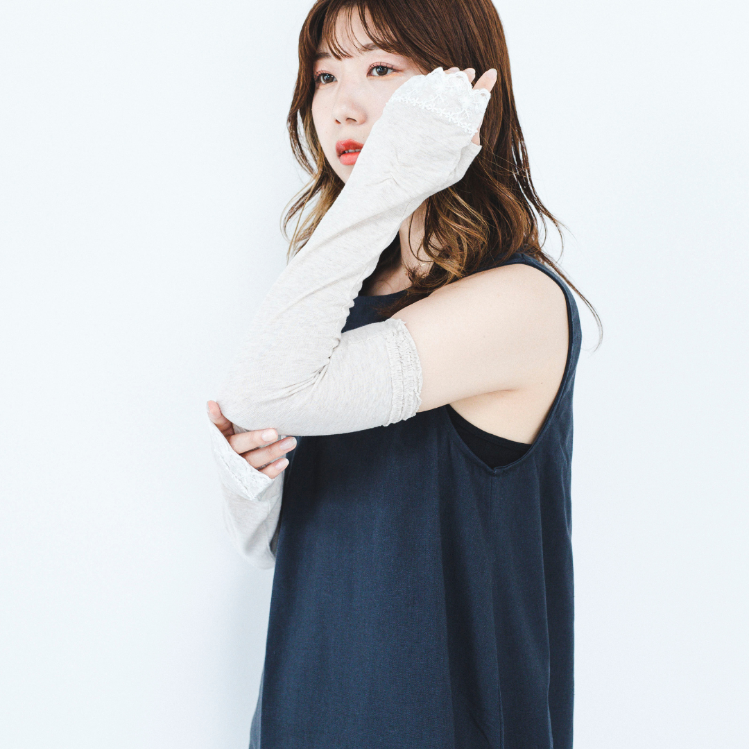 3-tier ruffled hem UV arm cover gloves long size