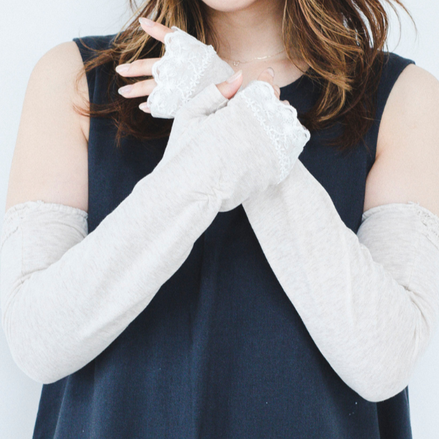 3-tier ruffled hem UV arm cover gloves long size