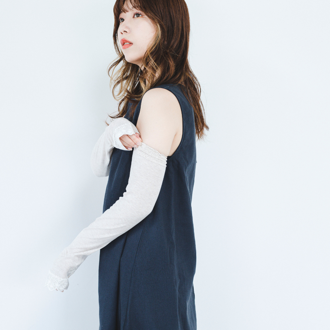 3-tier ruffled hem UV arm cover gloves long size