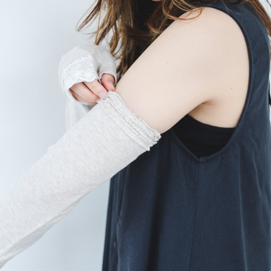 3-tier ruffled hem UV arm cover gloves long size