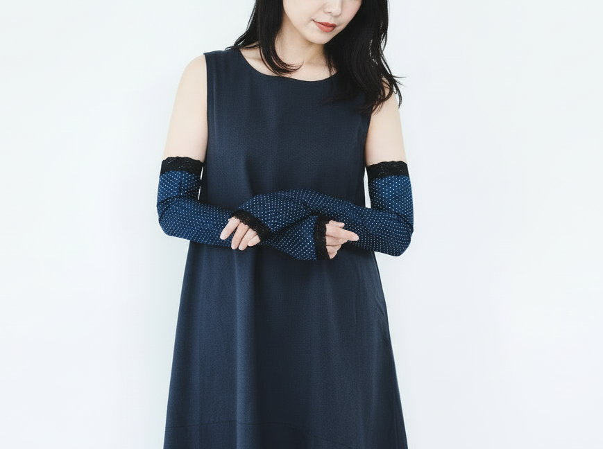 L036 冷感抗菌ドットプリント UVアームカバー ロングサイズ