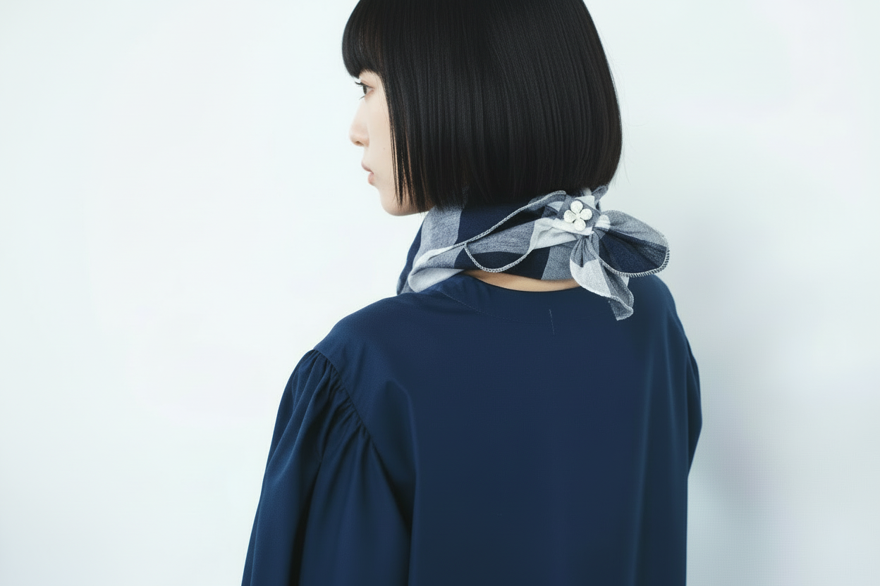 W004 ブロックチェック ワンタッチスカーフ