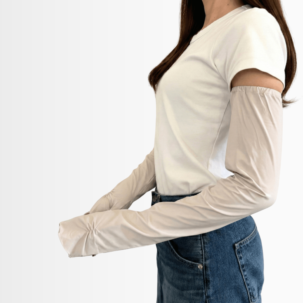 L032 冷感抗菌ベーシックフリル UVアームカバー手袋 ロングサイズ