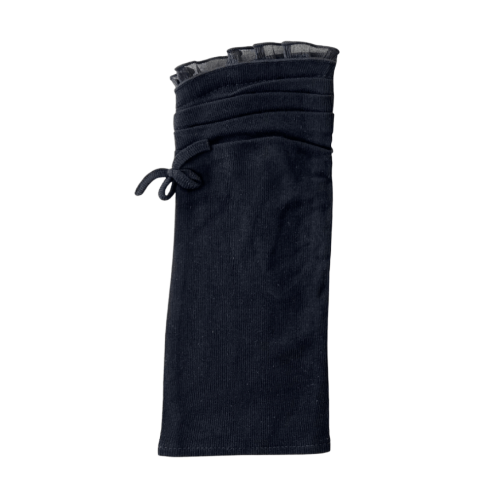 S054 シルクギャザーリボン UVアームカバー手袋 ショートサイズ