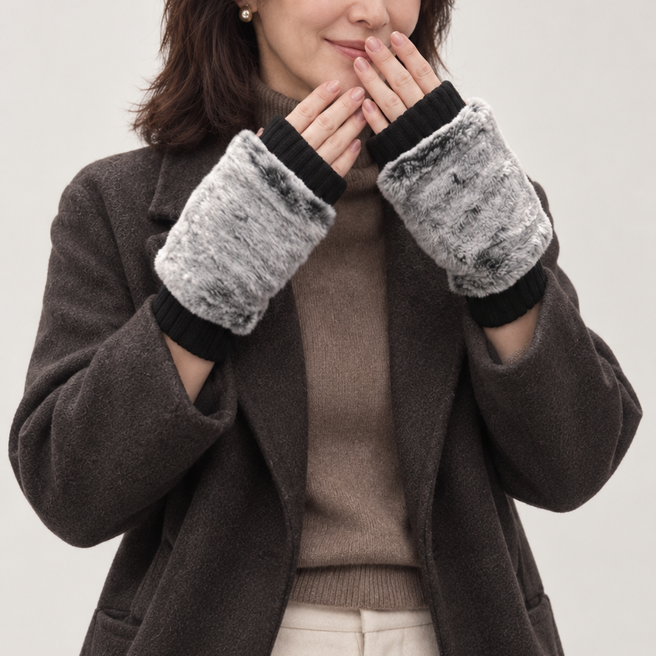 eco fur fingerless gloves