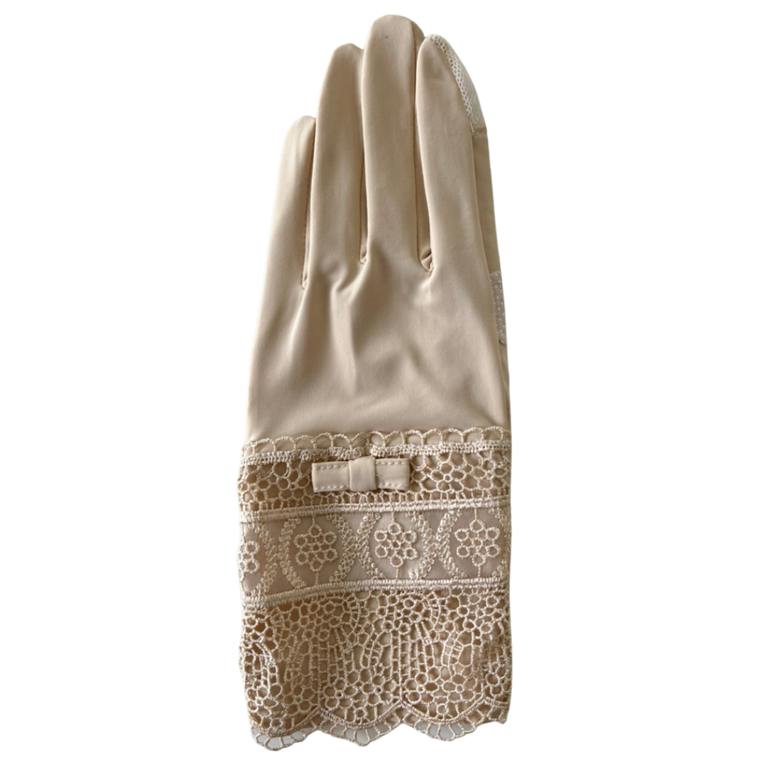 Cold feeling antibacterial hem chemical lace five finger UV arm cover gloves short size