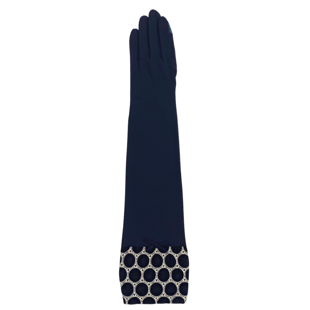 Cold feeling antibacterial round pattern embroidered five finger UV arm cover gloves long size