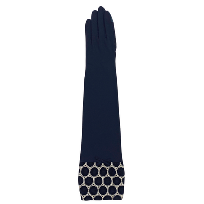 Cold feeling antibacterial round pattern embroidered five finger UV arm cover gloves long size