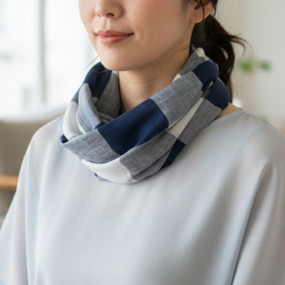 W004　ブロックチェック　ワンタッチスカーフ