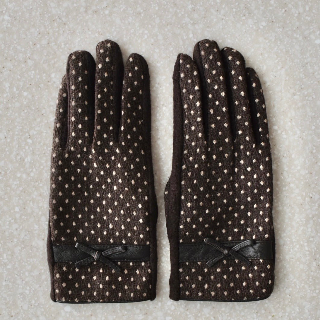 dot leather ribbon gloves