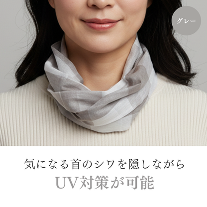 W004　ブロックチェック　ワンタッチスカーフ