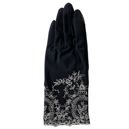 Cool feeling antibacterial lace embroidered five finger UV arm cover gloves short size