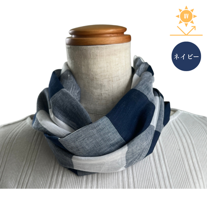 W004　ブロックチェック　ワンタッチスカーフ