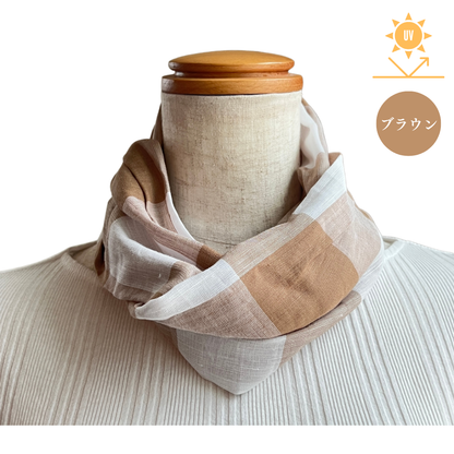 W004　ブロックチェック　ワンタッチスカーフ