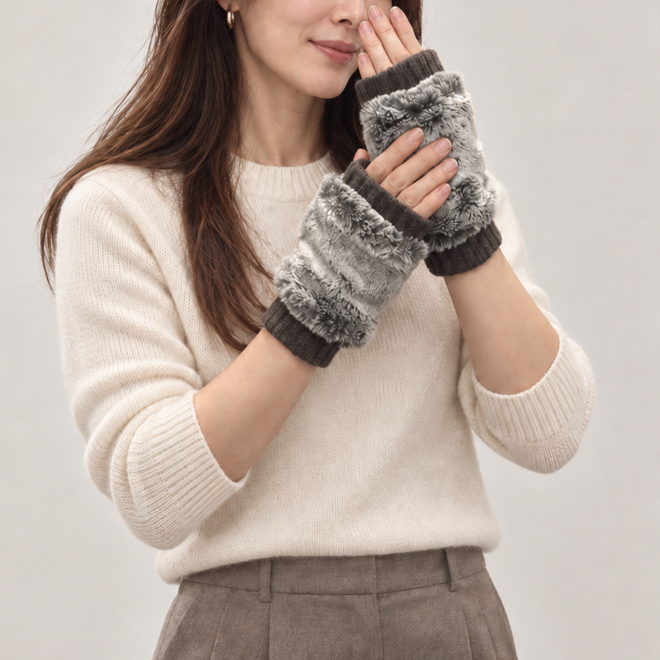 eco fur fingerless gloves