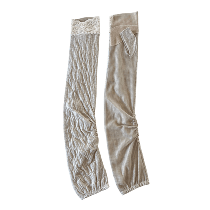 L043  細見え楊柳指先レース　UVアームカバー手袋　ロングサイズ