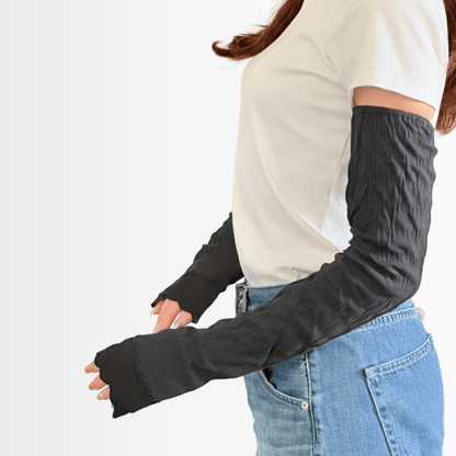 L043  細見え楊柳指先レース　UVアームカバー手袋　ロングサイズ