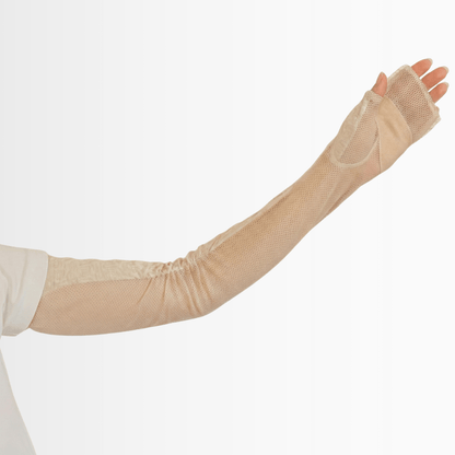 L043  細見え楊柳指先レース　UVアームカバー手袋　ロングサイズ