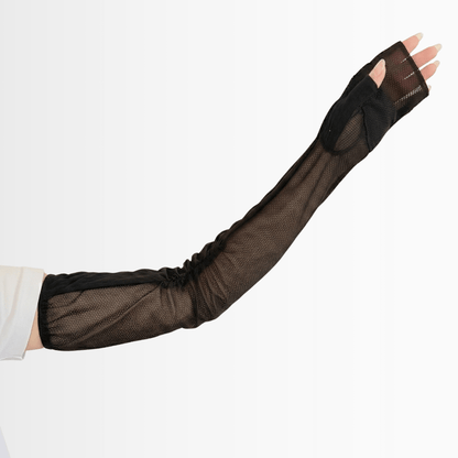 L043  細見え楊柳指先レース　UVアームカバー手袋　ロングサイズ