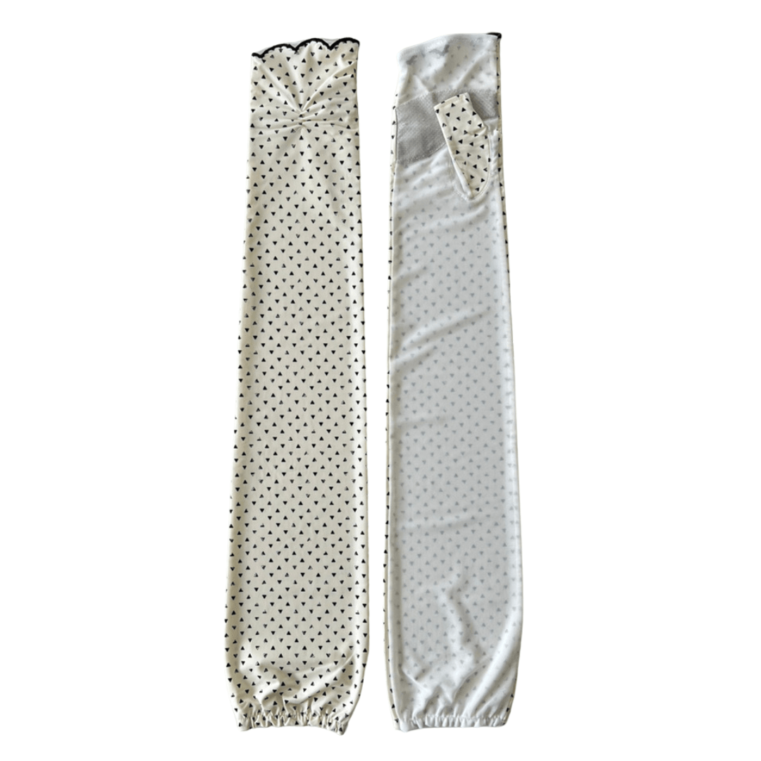 L048  三角デザイン指先ししゅう　UVアームカバー手袋　ロングサイズ