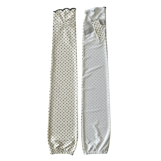 L048  三角デザイン指先ししゅう　UVアームカバー手袋　ロングサイズ