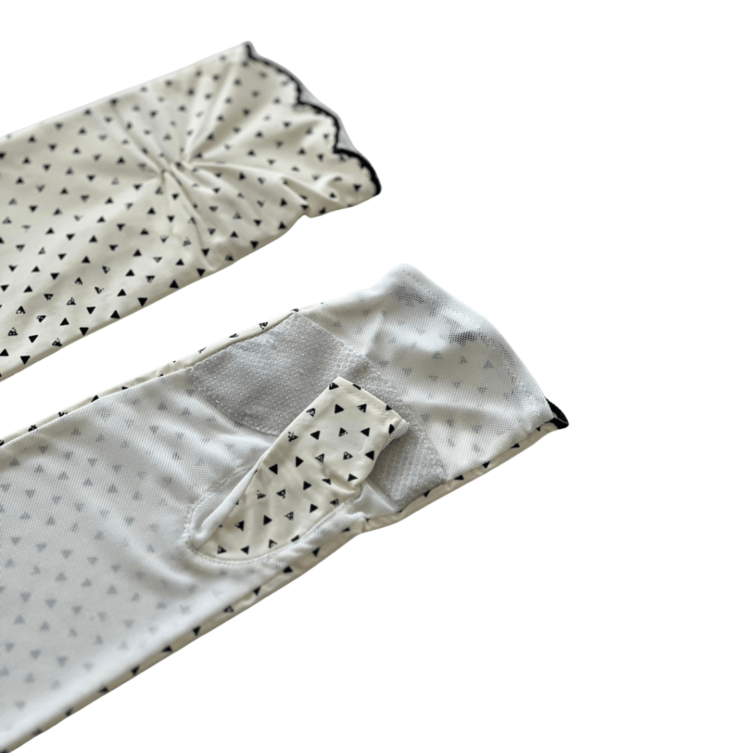 L048  三角デザイン指先ししゅう　UVアームカバー手袋　ロングサイズ