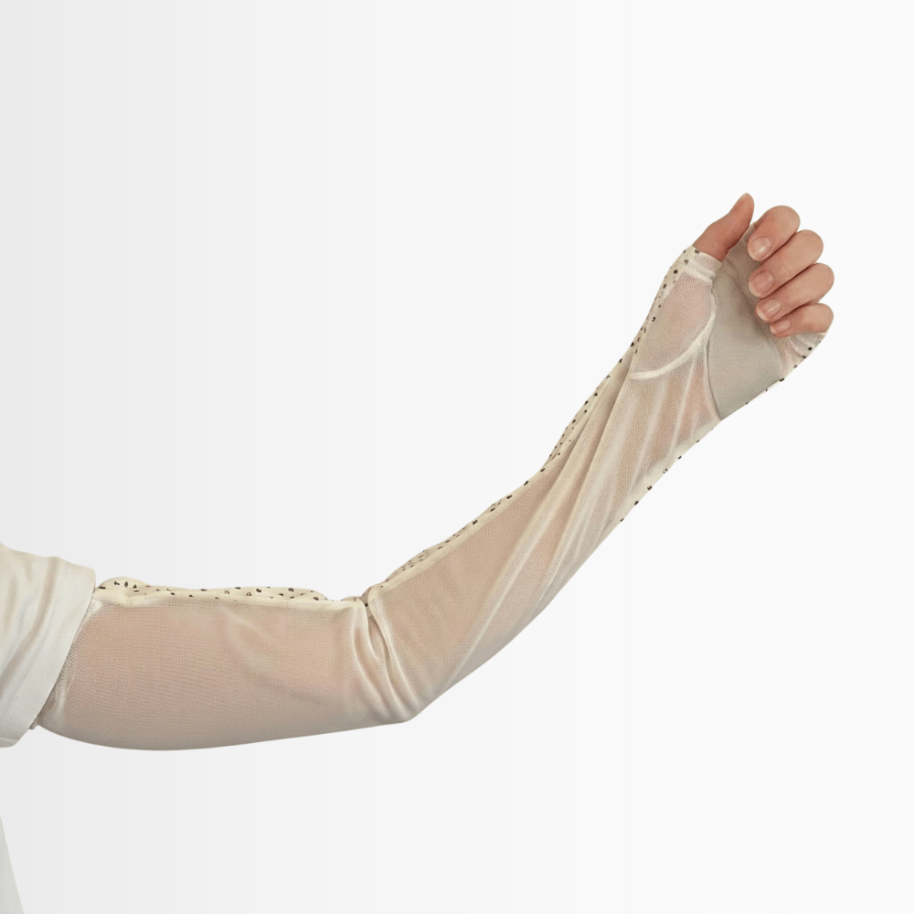 L048  三角デザイン指先ししゅう　UVアームカバー手袋　ロングサイズ