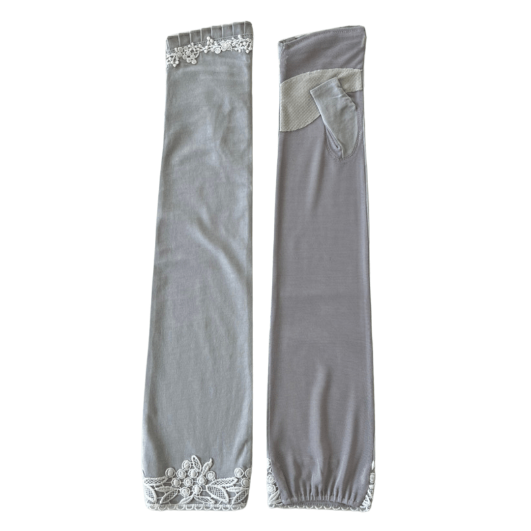 L050  オーガニックコットンフリルレース　UVアームカバー手袋　ロングサイズ