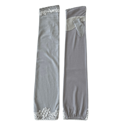 L050  オーガニックコットンフリルレース　UVアームカバー手袋　ロングサイズ