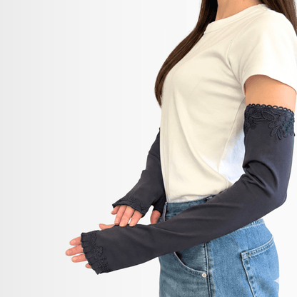 L050  オーガニックコットンフリルレース　UVアームカバー手袋　ロングサイズ