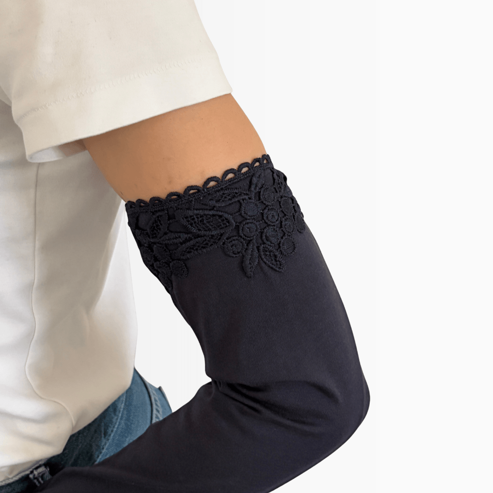 L050  オーガニックコットンフリルレース　UVアームカバー手袋　ロングサイズ