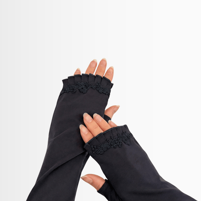 L050  オーガニックコットンフリルレース　UVアームカバー手袋　ロングサイズ