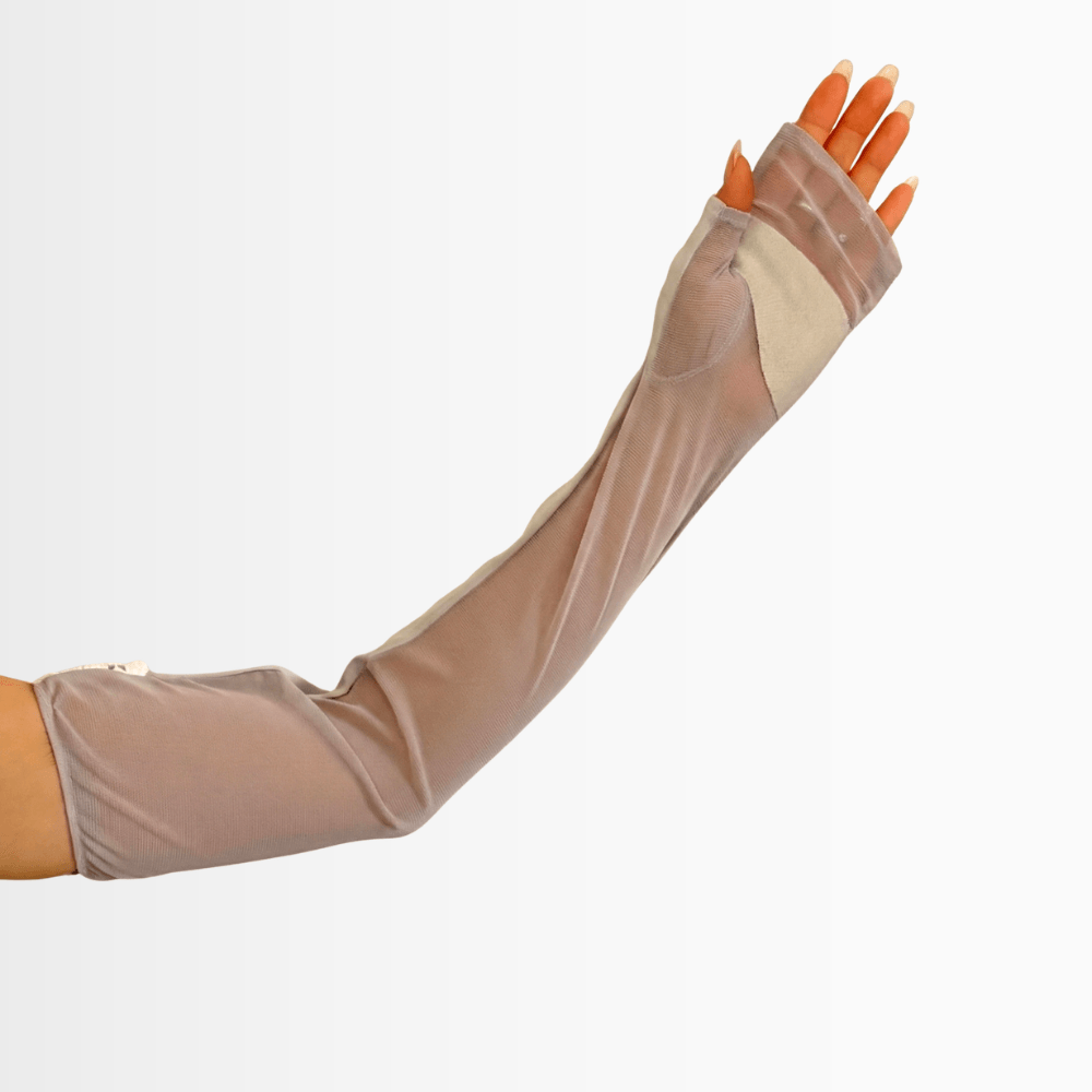 L050  オーガニックコットンフリルレース　UVアームカバー手袋　ロングサイズ