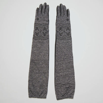 Cotton Linen Lace Embroidery Five Finger UV Arm Cover Gloves Long Size