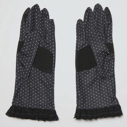 Cold feeling antibacterial dot shell button five finger UV arm cover gloves short size