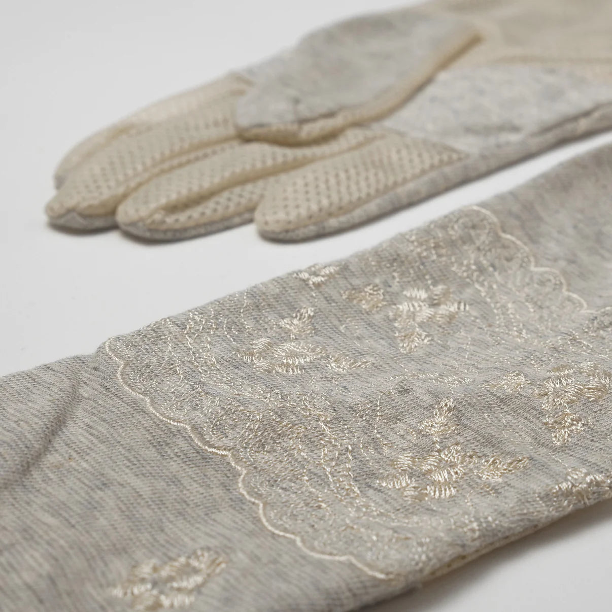 Cotton Linen Lace Embroidery Five Finger UV Arm Cover Gloves Long Size