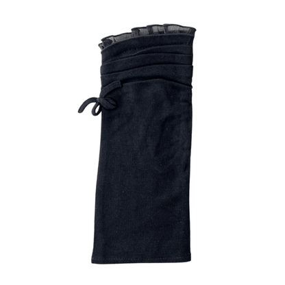 S054  シルクギャザーリボン　UVアームカバー手袋　ショートサイズ